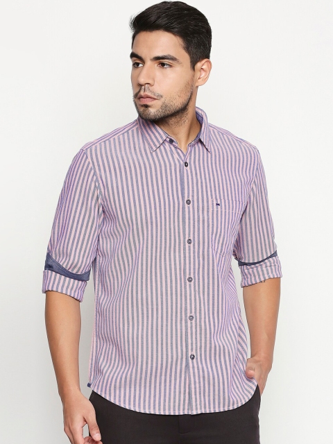 

Basics Men Pink Slim Fit Striped Casual Shirt