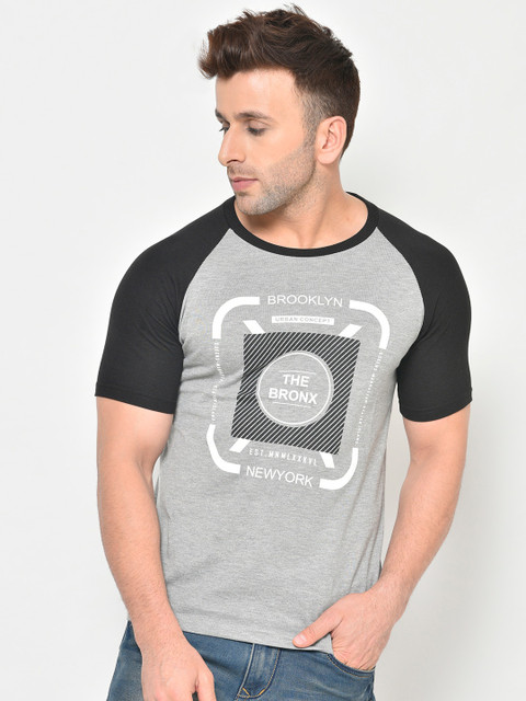 

Chkokko Men Grey Printed Round Neck T-shirt