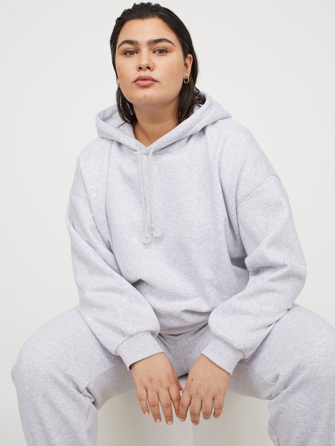 

H&M+ Women Grey Melange Cotton-Blend Hoodie