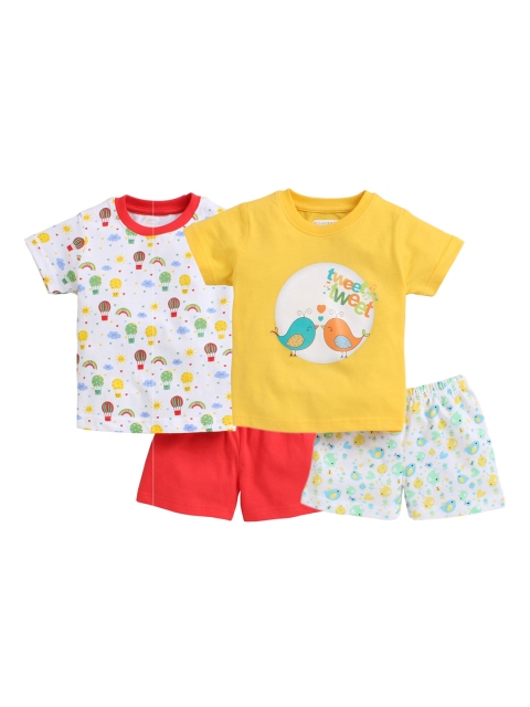 

BUMZEE Unisex Kids Red & White Set of 2 Printed T-shirt with Shorts