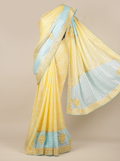 

Pothys Yellow Striped Poly Georgette Saree