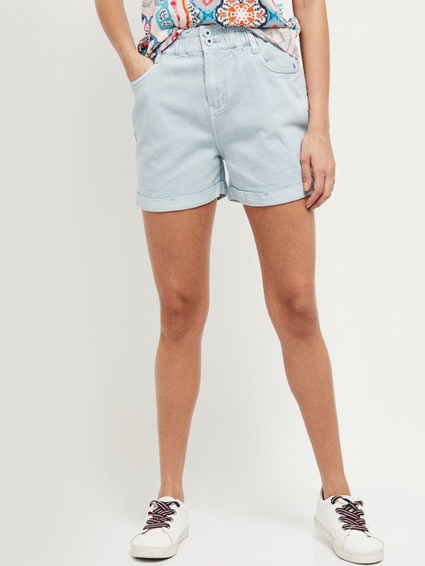 

max Women Blue Solid Denim Shorts