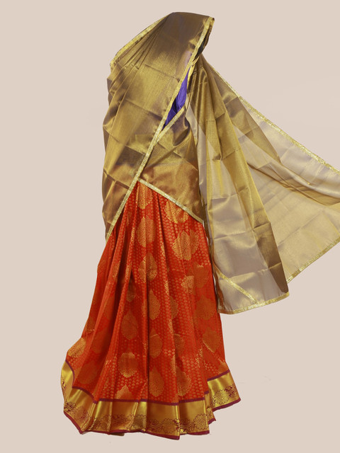 

Pothys Gold-Toned Woven Design Tissue Half Saree