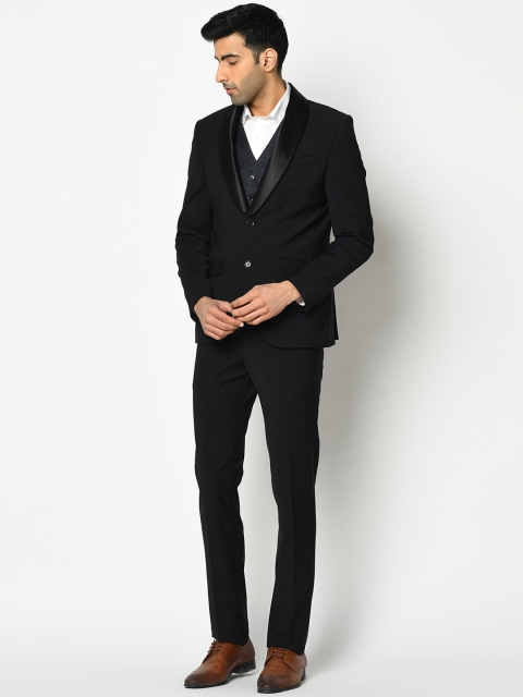 

Blackberrys Men Black & Blue Solid Slim-Fit Tuxedo 3-Piece Formal Suit
