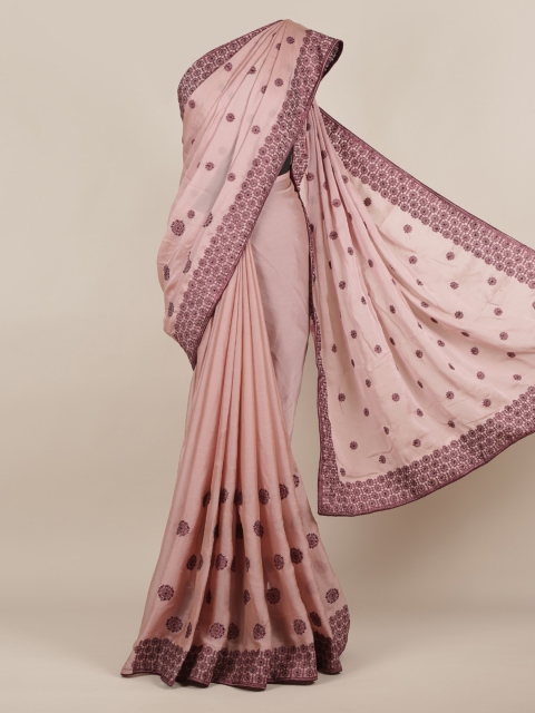 

Pothys Pink & Burgundy Poly Chiffon Embroidered Saree