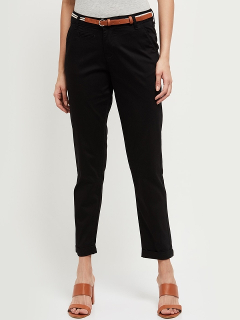 

max Women Black Solid Regular Trousers