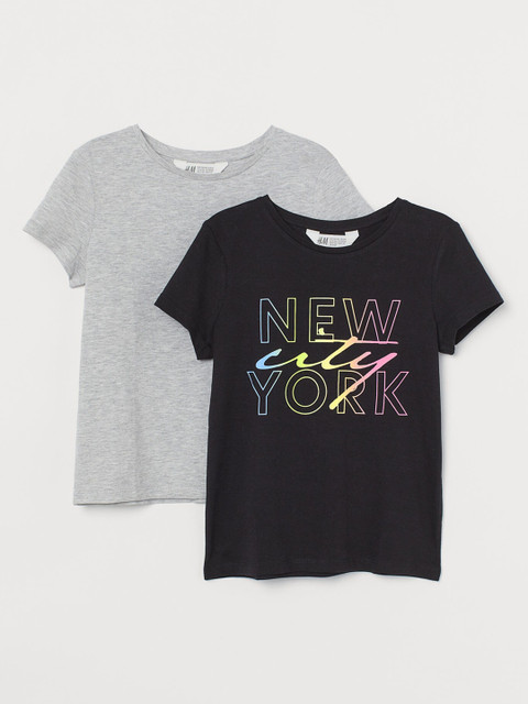 

H&M Girls Black & Grey 2-pack Jersey Tops