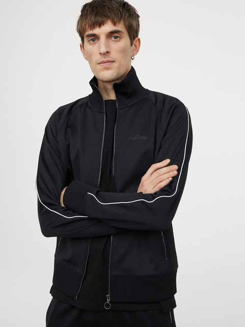 

H&M Men Black Solid Jersey Sustainable Jacket