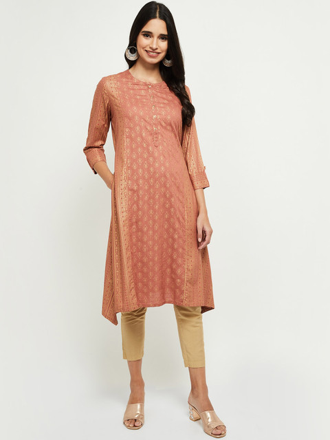 

max Women Brown Woven Design Kurta