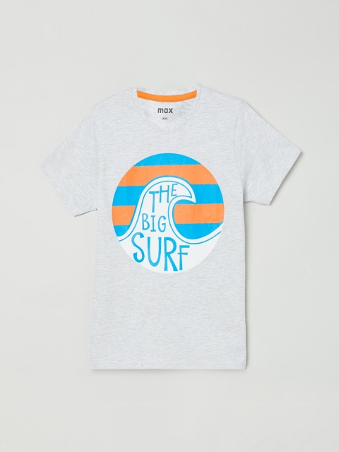 

max Boys Grey Printed Round Neck T-shirt