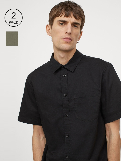 

H&M Men 2-Pack Short-Sleeved Shirts, Black