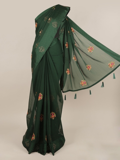 

Pothys Green & Maroon Poly Georgette Embroidered Saree