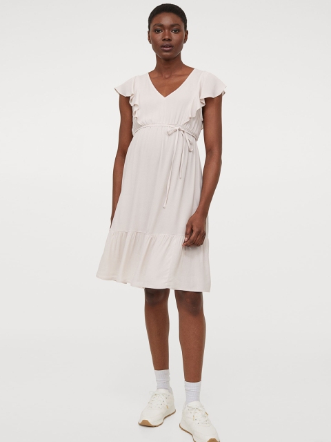 

H&M Women Pastel Pink MAMA Flounce-Trimmed Dress