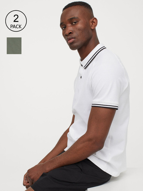 

H&M Men White & Green 2-Pack Muscle Fit Polo Shirts