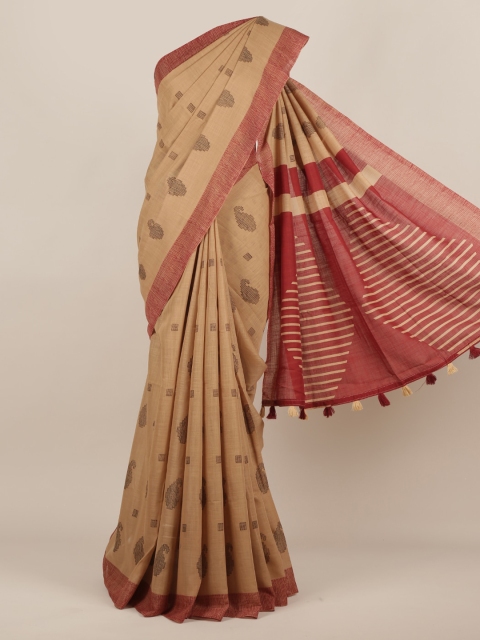 

Pothys Brown & Maroon Linen Blend Woven Design Saree