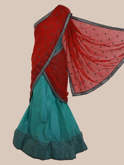 

Pothys Red & Blue Poly Chiffon Embellished Saree