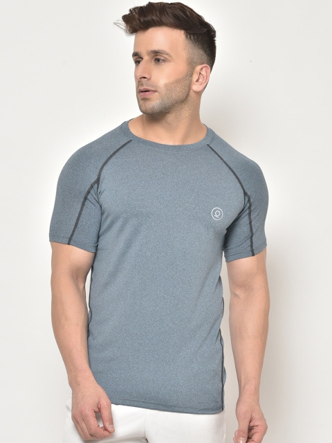 

Chkokko Men Blue Self Design Round Neck Gym T -Shirt