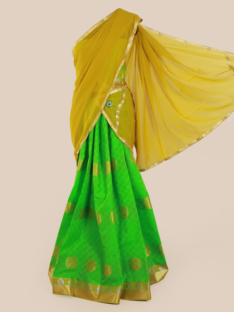

Pothys Yellow Striped Poly Chiffon Saree
