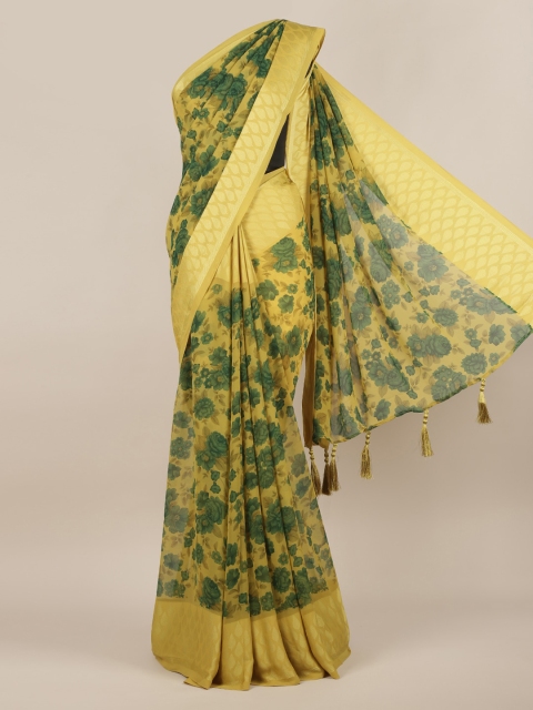 

Pothys Green & Yellow Poly Chiffon Printed Saree