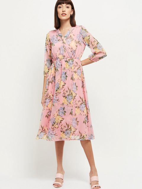 

max Women Pink Printed Fit and Flare Dress