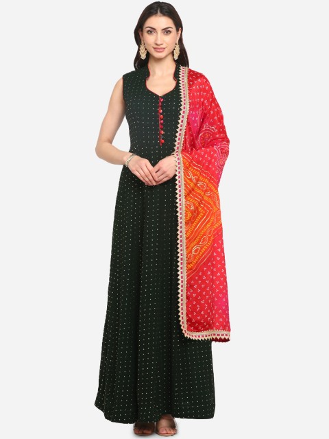 

BOMBAY SELECTIONS Women Green & Pink Printed Kurta with Palazzos & Dupatta