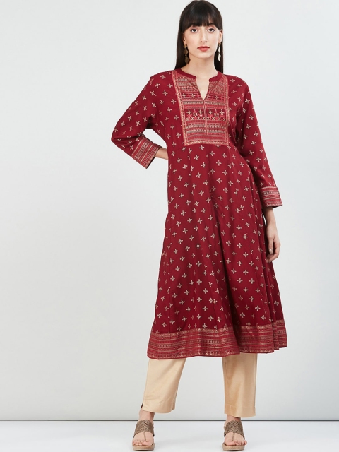

max Women Maroon Ethnic Motifs Printed Kurta