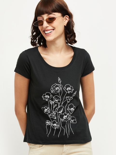 

max Women Green Printed Scoop Neck T-shirt