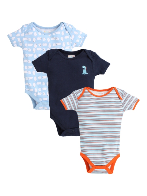 

BUMZEE Infant Kids Pack Of 3 Cotton Bodysuits, Blue
