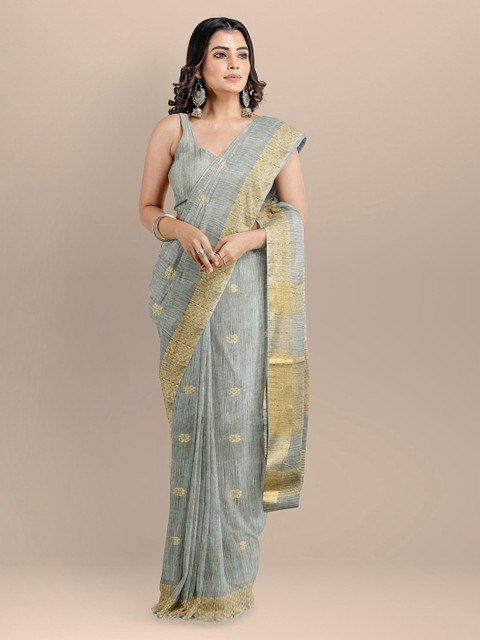 

BharatSthali Grey Silk Cotton Woven Design Handloom Mangalagiri Saree