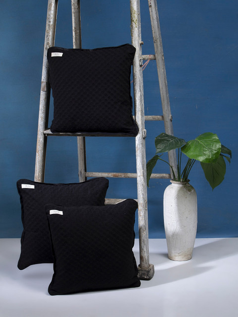 

I AM FOR YOU Black Set of 3 Self Design Square Cushion Covers