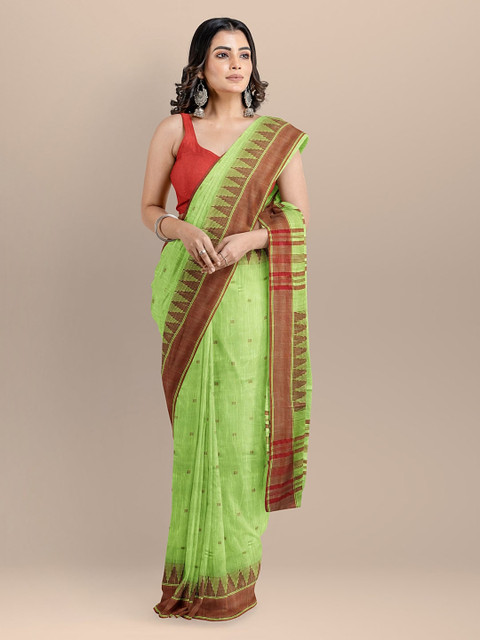 

BharatSthali Green Zari Pure Cotton Maheshwari Saree