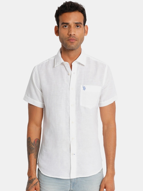 

U.S. Polo Assn. Men White Regular Fit Solid Pure Cotton Casual Shirt