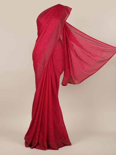 

Pothys Pink Embellished Poly Chiffon Saree