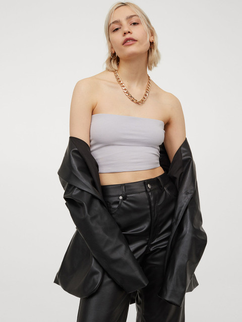 

H&M Women Grey Solid Cropped Tube Top