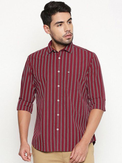 

Basics Men Red Slim Fit Striped Casual Shirt