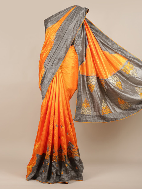 

Pothys Orange & Grey Jute Silk Embellished Saree