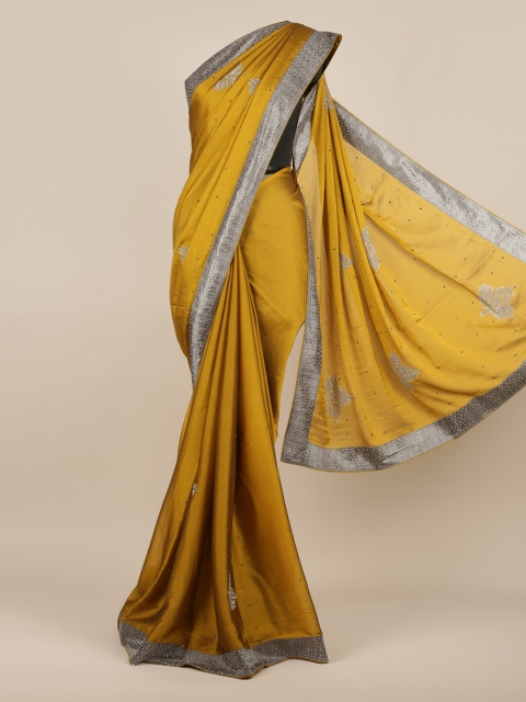 

Pothys Mustard Yellow Embellished Poly Georgette Saree