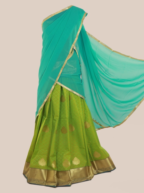 

Pothys Teal & Green Poly Chiffon Solid Lehenga Saree