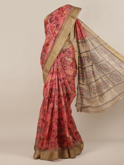 

Pothys Peach-Coloured Printed Jute Silk Saree