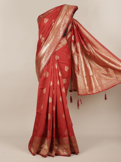 

Pothys Rust Red Woven Design Jute Silk Saree