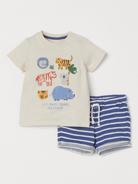 

H&M Boys Blue & Beige Printed 2-Piece Cotton Set