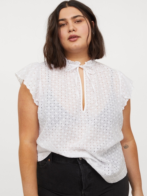 

H&M+ Women White Broderie Anglaise Top