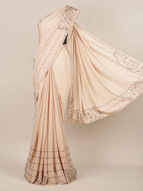

Pothys Cream-Coloured Embellished Pure Crepe Saree