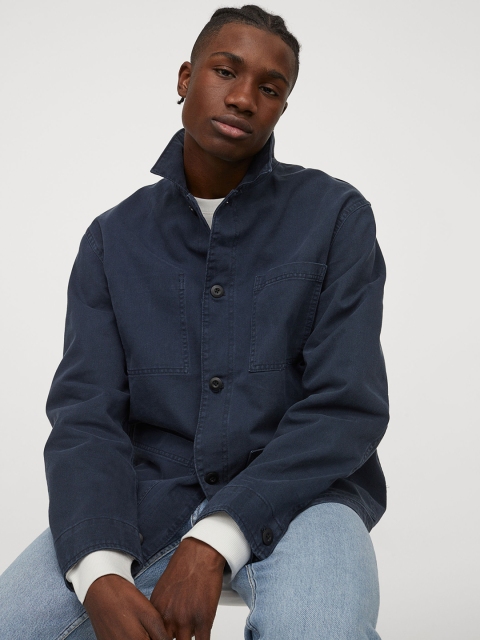

H&M Men Navy Blue Cotton Twill Shirt Jacket