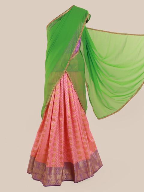 

Pothys Green & Peach-Coloured Poly Chiffon Woven Design Saree
