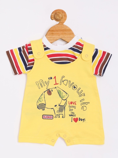 

Olio Kids Boys Yellow & Blue Striped Cotton T-shirt with Dungarees