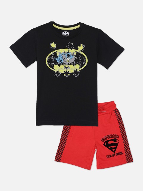 

Kids Ville Boys Black & Red DC Comics Printed T-shirt with Shorts