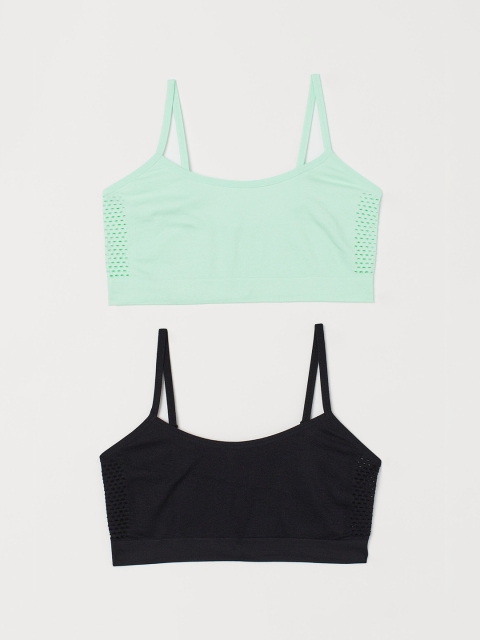 

H&M Girls 2-Pack Solid Seamless Jersey Tops, Black