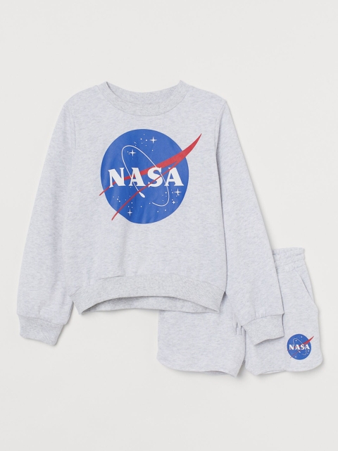 

H&M Girls Grey & Blue Nasa Printed 2-Piece Set
