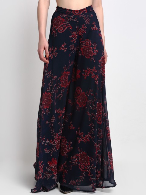 

Just Wow Women Navy Blue & Maroon Printed Flared Palazzos